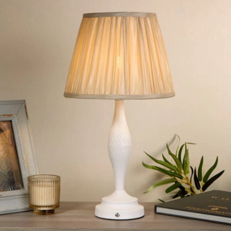 Image of SO'HOME Rechargeable White Candle Table Lamp with Pleated Shade cream ONE SIZE