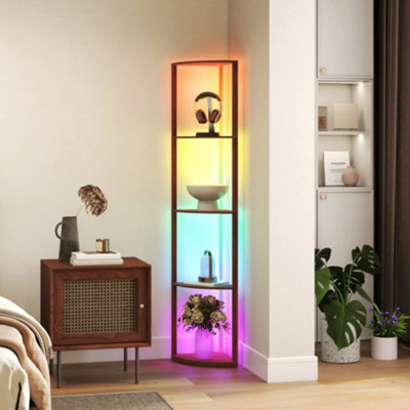 Image of HOMCOM HOMCOM Modern Floor Lamp with 5-Tier Shelves and RGB Light for Bedroom Office in Brown Brown One Size Unisex 5063603380899