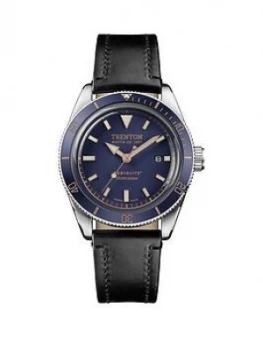 Image of Ingersoll Ingersoll Trenton Limited Edition Swiss Made Blue And Rose Gold Detail Date Dial Black Leather Strap Watch
