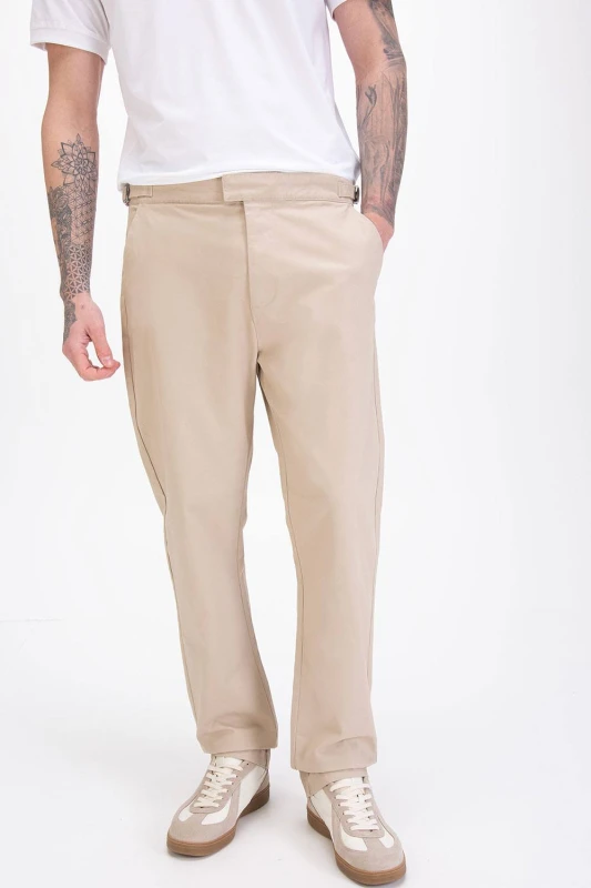 Image of Luke 1977 Mens Bodmin Buckle Detail Trouser in Stone Size: 36R Stone Male 36R