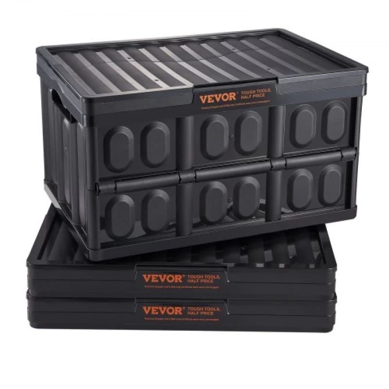Image of MOPHORN Mophorn - Collapsible Storage Bins with Lids, 45L, 3 Pack, Folding Plastic Crates with Handles, Heavy Duty for Clothes, Toys, Books, Snacks, S