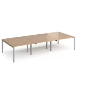 image of Bench Desk 6 Person Rectangular Desks 3600mm Beech Tops With Silver Frames 1600mm Depth Adapt