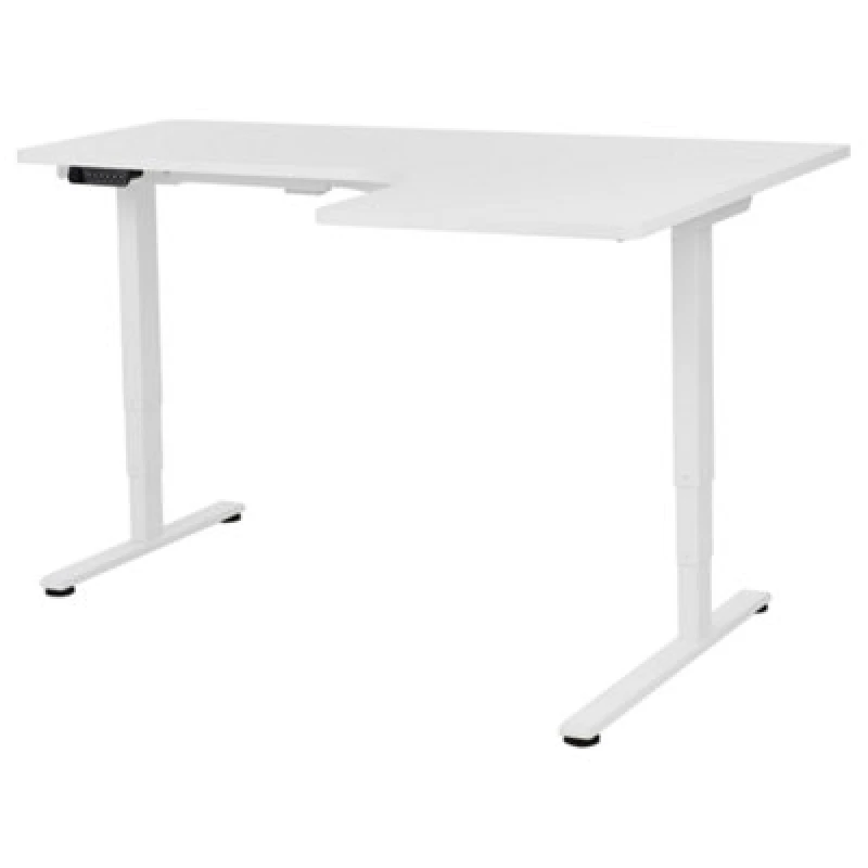 Image of Beliani Electric Adjustable Corner Desk Destines White 160 Cm 109cm Right Hand