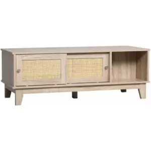 image of Coffee Table with Storage, Tea Table with Sliding Doors & Natural Rattan - Oak - Homcom