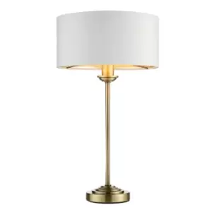 Image of Highclere 1 Light Table Lamp Antique Brass Plate, Vintage White Fabric
