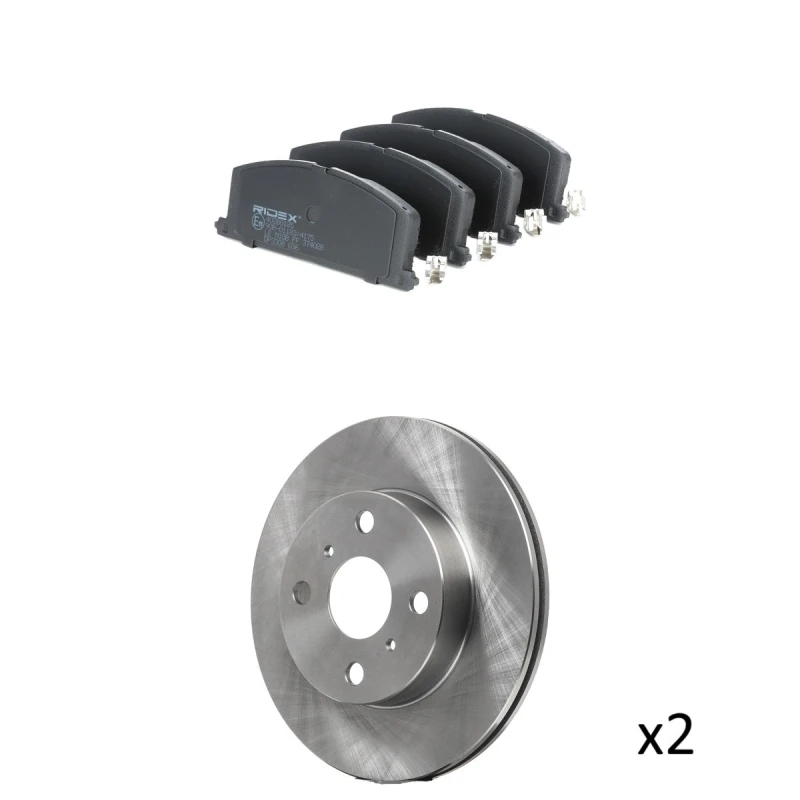 Image of RIDEX 3405B2697 Brake disc and pads set Front Axle, Brake Disc Type: internally vented, with acoustic wear warning Brake Set,disc brakes (3405)