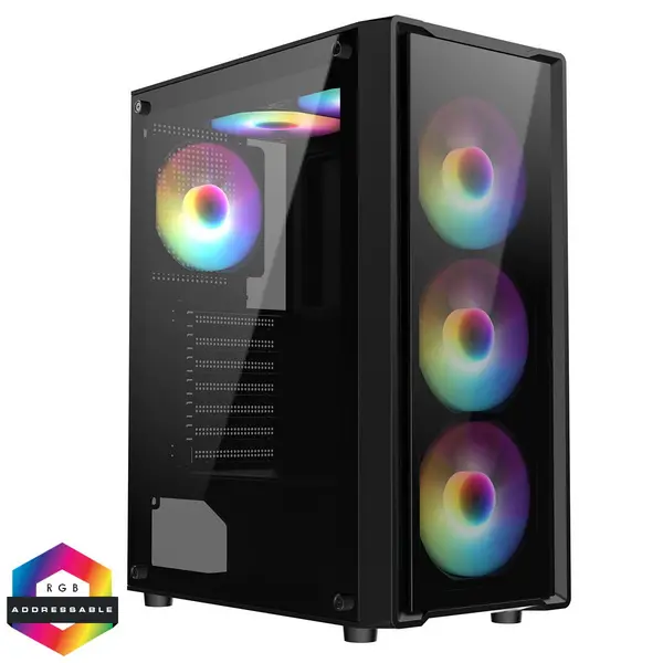Image of CIT Impact Black ATX ARGB Gaming Case - 6 x Inner-Ring ARGB Fans & 6-Port Fan Hub