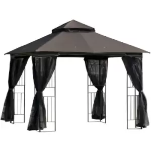 image of 3 x 3(m) Gazebo Canopy Outdoor Garden w/ Mesh Curtains Shelves Coffee - Outsunny