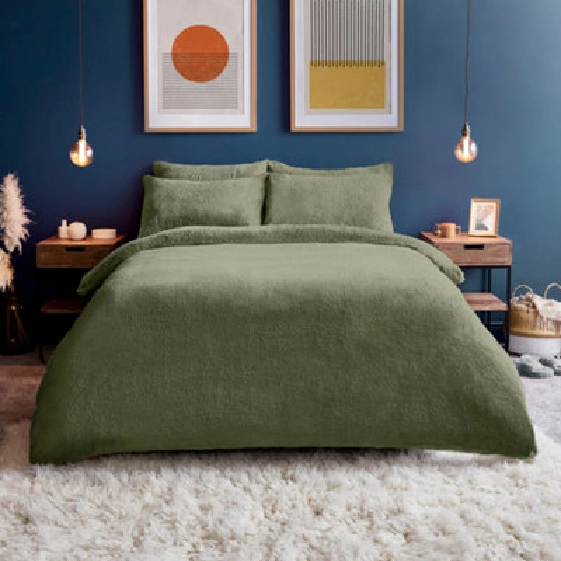 Image of Silentnight Teddy Fleece Duvet Set - Sage - King Age W73N7 Unisex Single