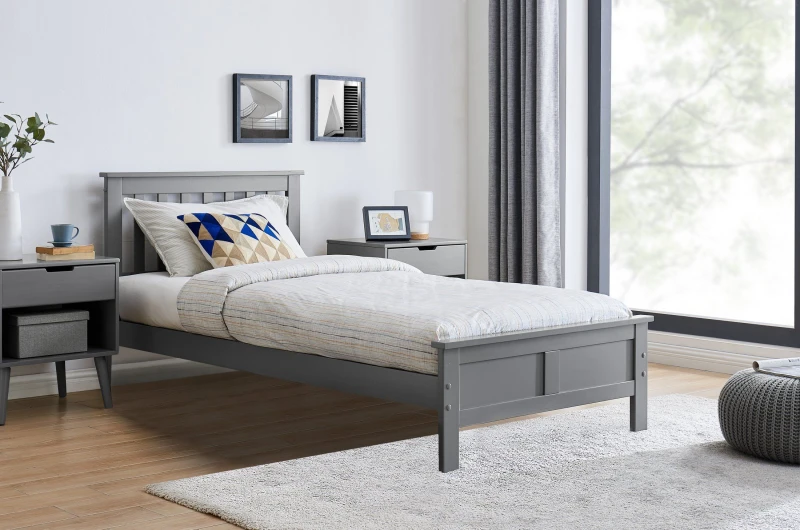 Image of FurnitureboxUK FurnitureboxUK Azure Modern White Solid Pine King Bed + Windsor Mattress in Grey Size: Double Grey Double Unisex 5056542641619