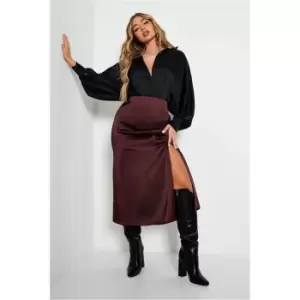 Image of I Saw It First Chocolate Satin Midi Skirt - Brown