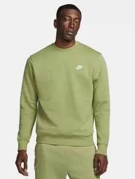 Image of Nike NSW Club Fleece Crew Sweat - Green/White , Green/White, Size S, Men