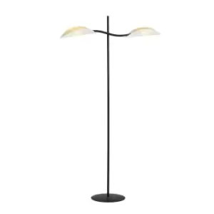 Image of Emibig Lotus Black Multi Arm Floor Lamp with White, Gold Fabric Shades, 2x E14