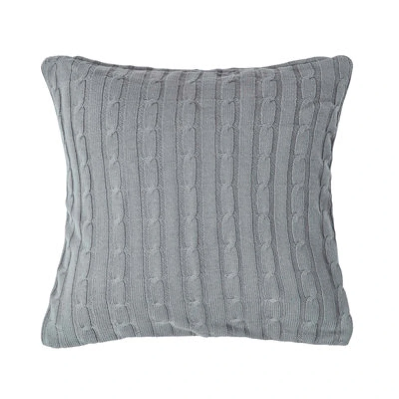 Image of Homescapes Cotton Cable Knit Cushion Cover, 45 x 45cm Grey