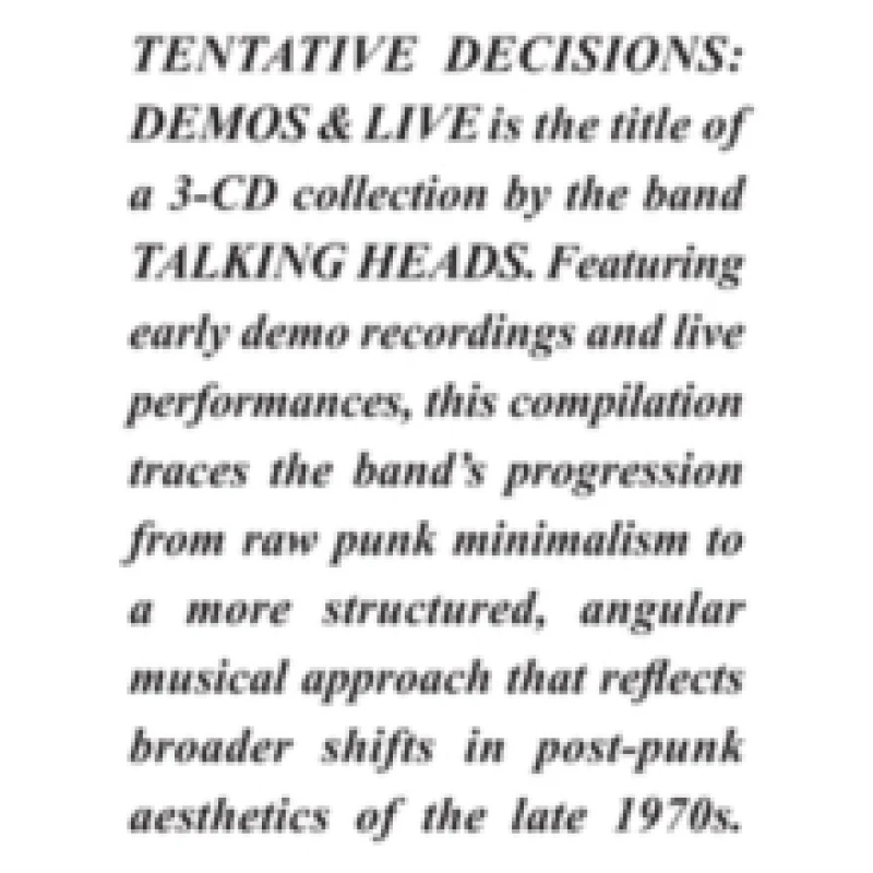 Image of Tentative Decisions: Demos & Live CD / Album