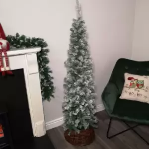 Image of 5.5ft (1.7m) Premier Snow Flocked Spruce Pine Slim Christmas Tree in Green