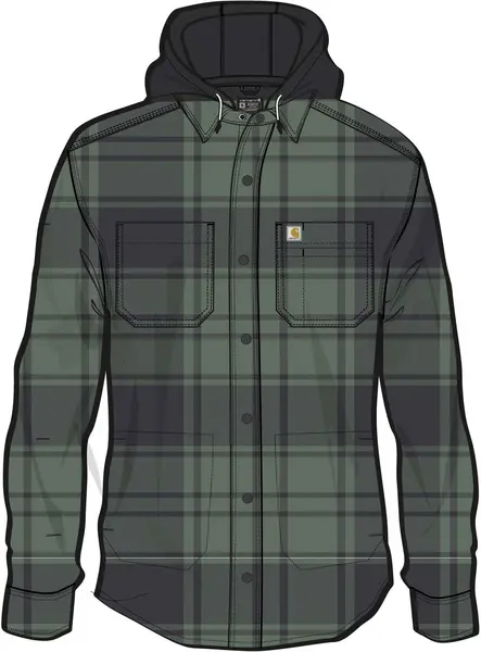 Image of Carhartt Flannel Fleece Lined Hooded Shirt, grey, Size XL