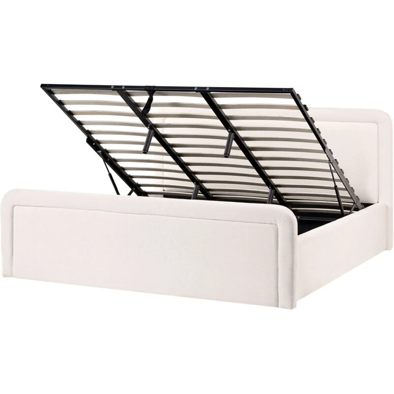 Image of Beliani Ottoman Bed Fabric Viviers 180 X 200 Cm (Eu Super King) Off-White