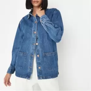 image of Missguided Tall Oversized Pocket Denim Shacket - Blue