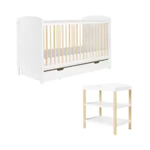 image of Ickle Bubba Coleby Classic Cot Bed, Under Drawer and Open Changer - Scandi White