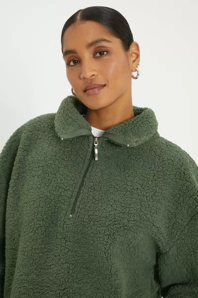 image of Half Zip Rib Collar Borg Sweatshirt