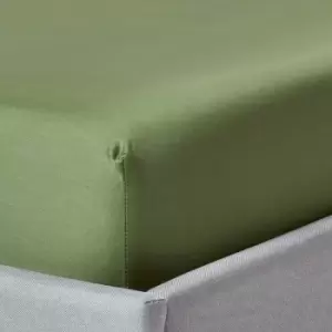 Image of Moss Green Organic Cotton Deep Fitted Sheet 18" 400 Thread count, King - Moss Green - Moss Green - Homescapes