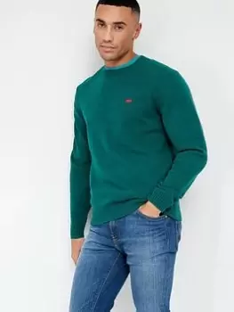 image of Levis New Original Small Logo Crew Neck Jumper - Green, Size S, Men