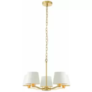 image of Ceiling Pendant Light Satin Brass Plate & Vintage White Fabric 5 x 40W E14