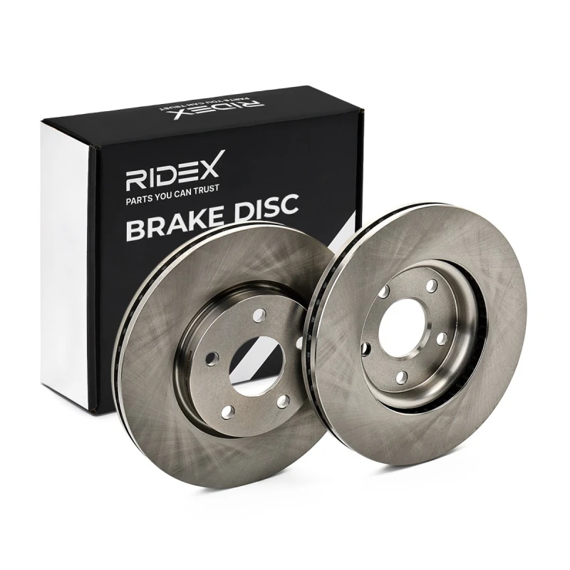 Image of RIDEX 82B3425 Brake disc Front Axle, Vented, Cast Iron, Uncoated, Untreated, without ABS sensor ring Cast Iron Brake Disc (82)