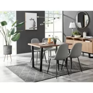 Image of Kylo Brown Wood Effect Dining Table & 4 Grey Corona Faux Leather Dining Chairs with Black Legs Diamond Stitch - Elephant Grey