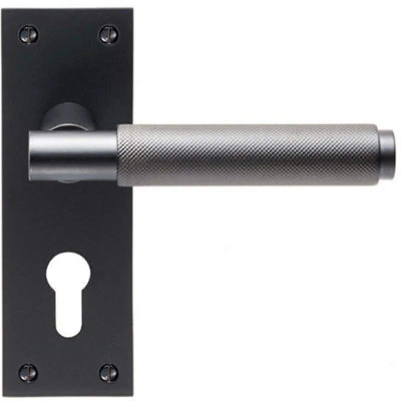 Image of Loops PAIR Knurled Round Handle on Slim Euro Lock Backplate 150 x 50mm Matt Black Black