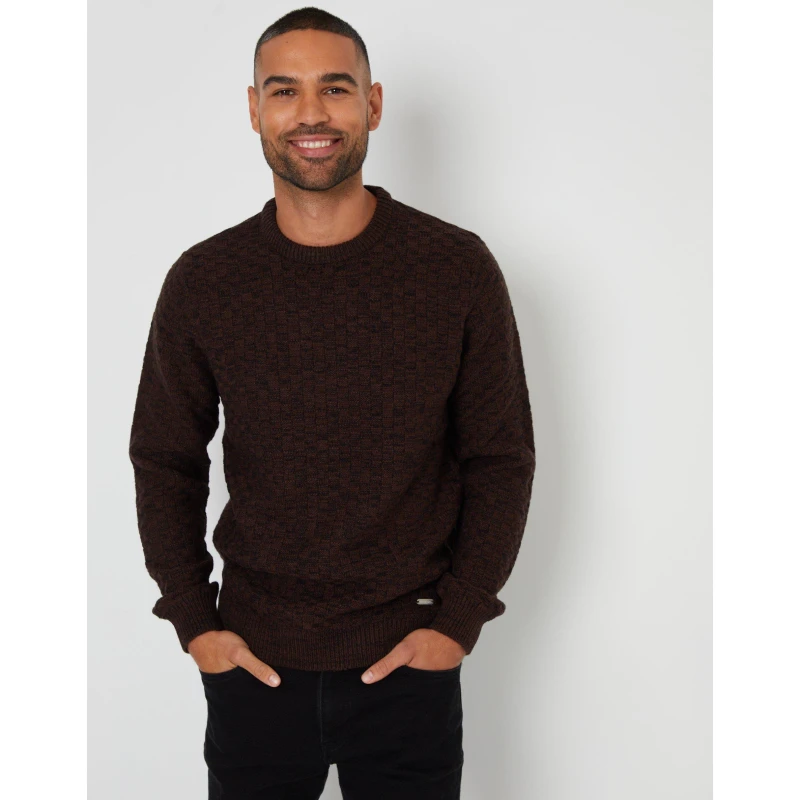 Image of Threadbare Threadbare Men 'Oldcastle' Textured Knit Crew Neck Jumper in Brown Size: Small Brown S Male 7625914447067