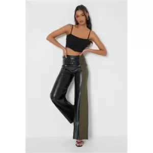 I Saw It First Khaki Pu Woven Block Wide Leg Trousers - Green