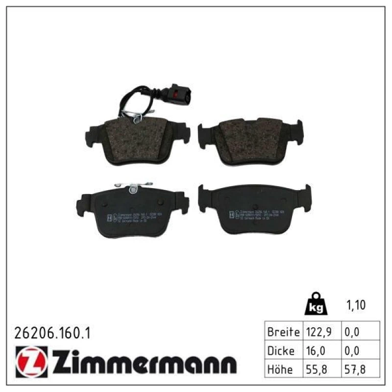 Image of ZIMMERMANN Brake pad set ZIMMERMANN 26206.160.1