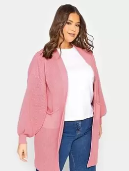 Image of Yours Longline Pocket Cardigan - Pink, Size 18-20, Women