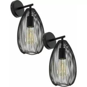 Image of Loops - 2 pack LED Wall Light / Sconce Black Steel Wire Cage Shade 1x 60W E27 Bulb