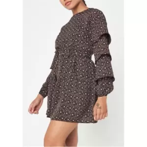 Missguided Floral Print Frill Sleeve Smock Dress - Black