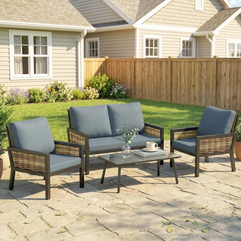 Image of OUTSUNNY Rattan Garden Furniture Set, Outdoor Furniture Conversation Set in Grey Grey Unisex