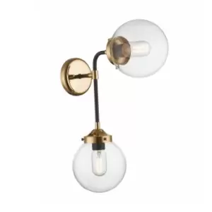 Image of Riano Wall Lamp, Black, Gold, 2x E27