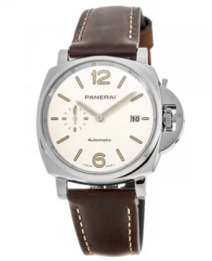 Panerai Luminor Due 42mm White Dial Ceramic Bezel Brown Leather Strap Mens Watch PAM01046 PAM01046