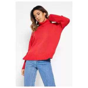 Image of I Saw It First Recycled Roll Neck Oversized Jumper - Red