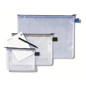 Image of Rexel A4 Mesh Bag with Blue Zip Clear A4 - Outer carton of 10
