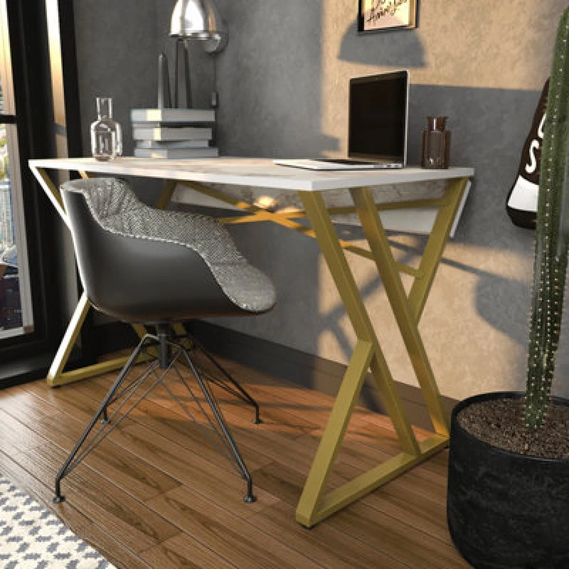 Image of Decorotika Gyza Study And Writing Desk White Marble Effect Gold