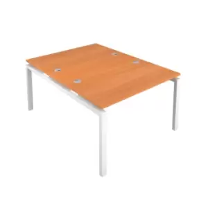 image of Telescopic Sliding 6 Person Bench with Cut Out and White Frame - 1200mm - Beech