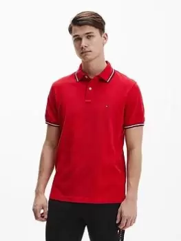 Image of Tommy Hilfiger Tommy Tipped Slim Fit Polo Shirt - Primary Red, Primary Red Size XL Men