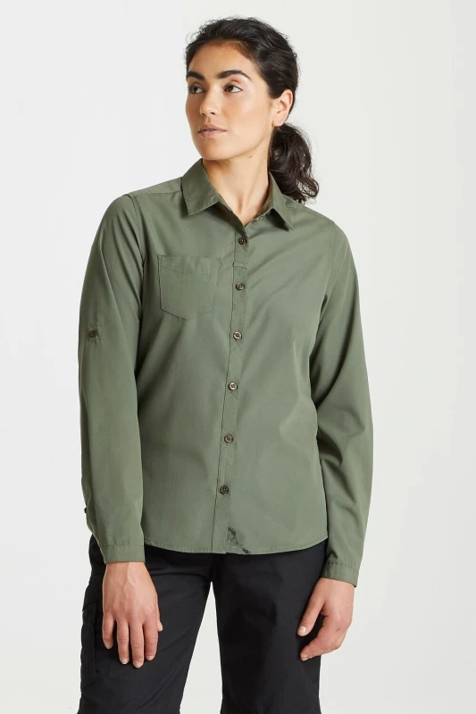 Image of Craghoppers Womens 'Expert Kiwi' Long Sleeved Shirt in Green Size: 8 Green Female 8