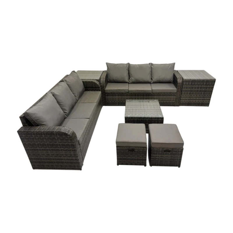 Image of Fimous Rattan Garden Outdoor Furniture Set with 2 Side Tables 2 Small Stools in Dark Grey Dark Grey Unisex