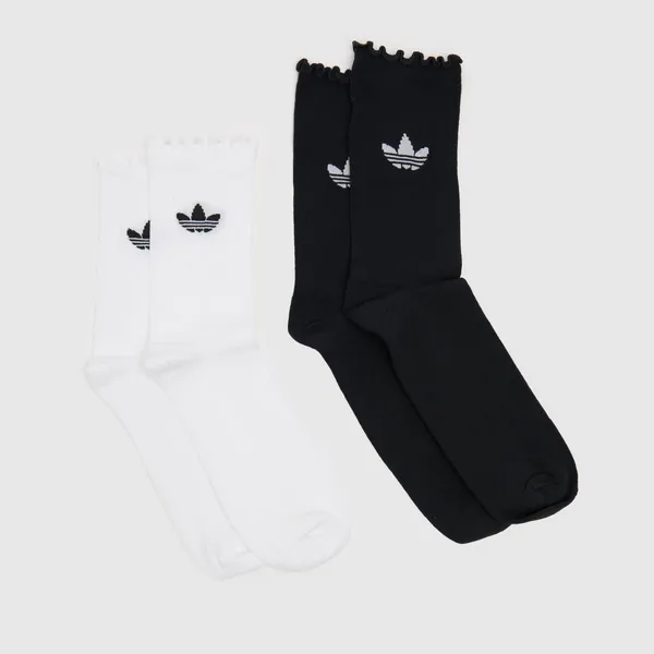 Image of adidas white & Black ruffle crew sock 2 pack White/Black UK 6.5-8