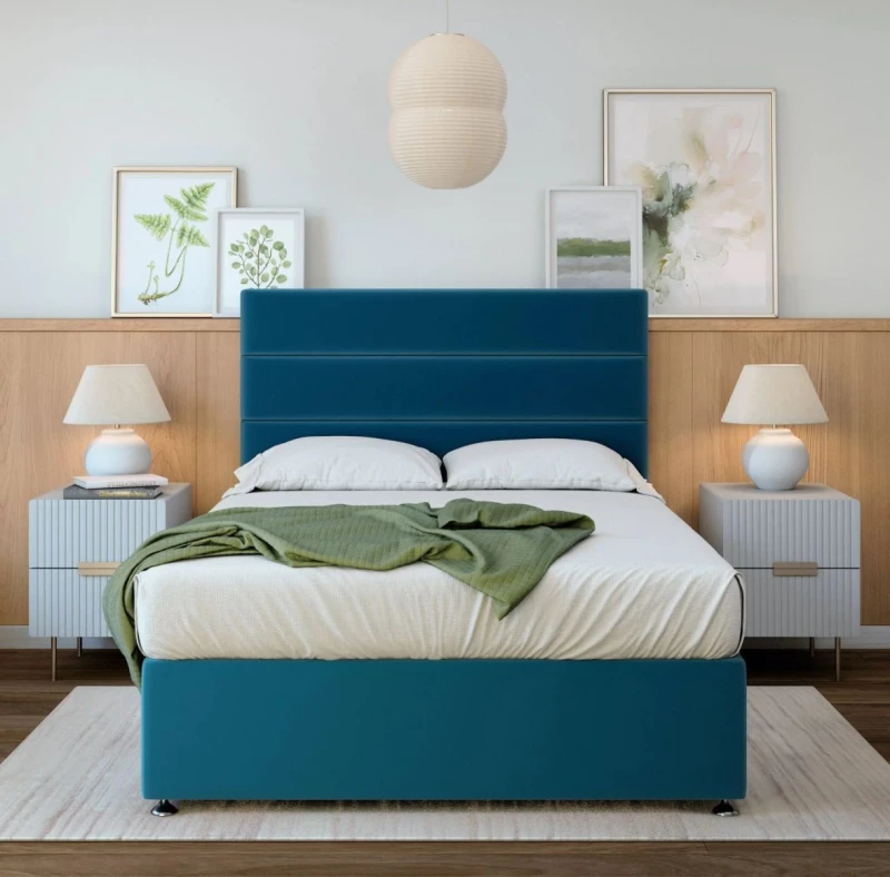 Image of Bedmaster Bedmaster Majestic 1000 Pocket Sprung Plush Velvet 2 Drawer Divan Set And Headboard in Blue Size: Super King Blue Super King Unisex 950517