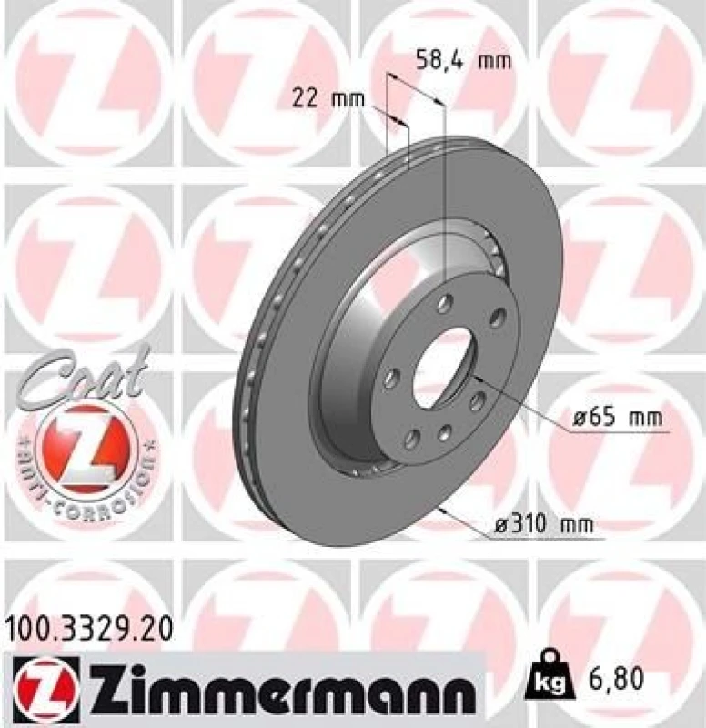 Image of ZIMMERMANN Brake disc ZIMMERMANN 100.3329.20